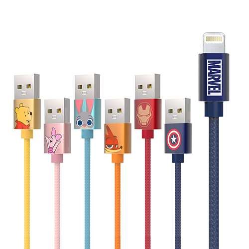 [디즈니] [만원의행복] 1+1 디즈니 고속 충전 케이블 1M 주토피아 닉 주디 푸우 피글렛 아이언맨 캡틴